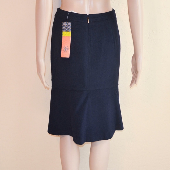 TORY BURCH ‘Keegan’ Navy Blue & Green Boucle Flared Hem Pencil Skirt NWT - Picture 5 of 8
